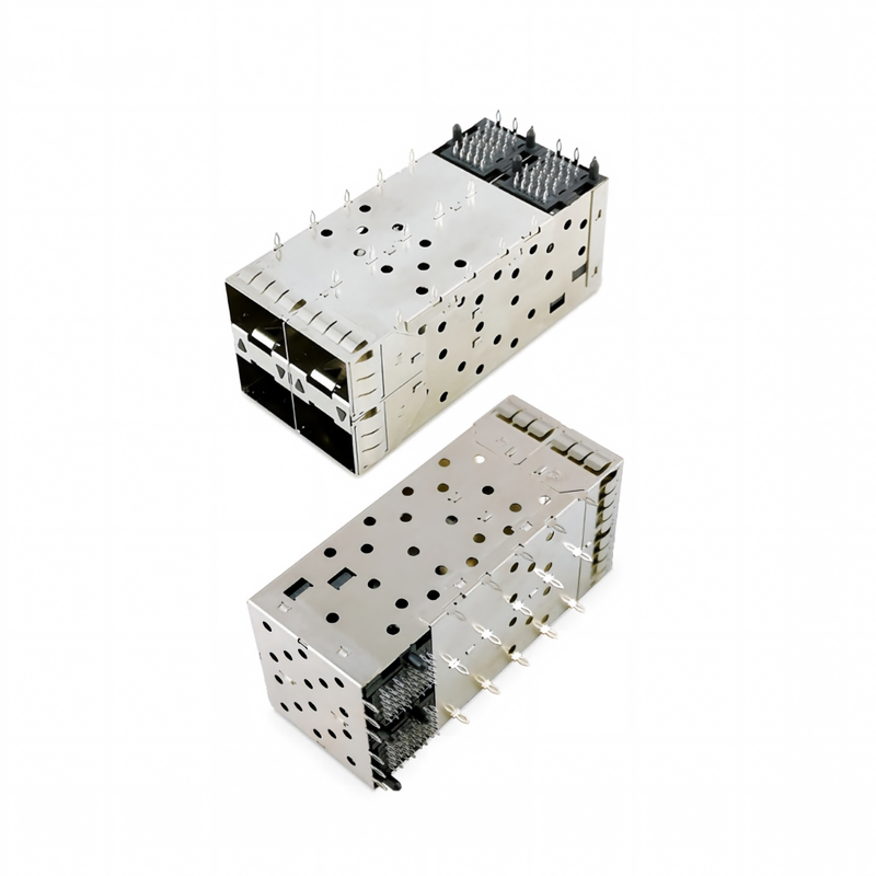 SFP + 2x2 اتصال دهنده پریس فیت 80 پین شکل کوچک Pltuggable Plus 2x1 Multi-Port SFP + اتصال دهنده W / Lightpipe