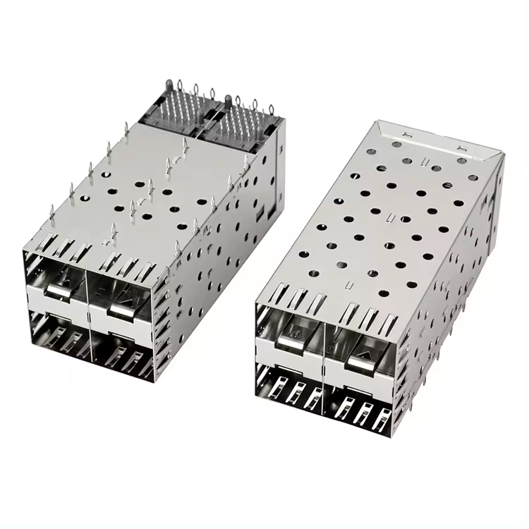غطاء غبار لوحدة الألياف الضوئية QSFP SFP Cage 2X2 Port Cage مع Light Pipe XFP CFP Sfp Connector Shielding