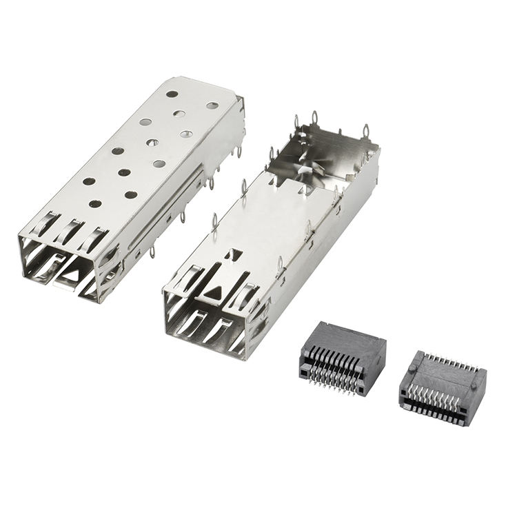 غطاء غبار لوحدة الألياف الضوئية QSFP SFP Cage 2X2 Port Cage مع Light Pipe XFP CFP Sfp Connector Shielding