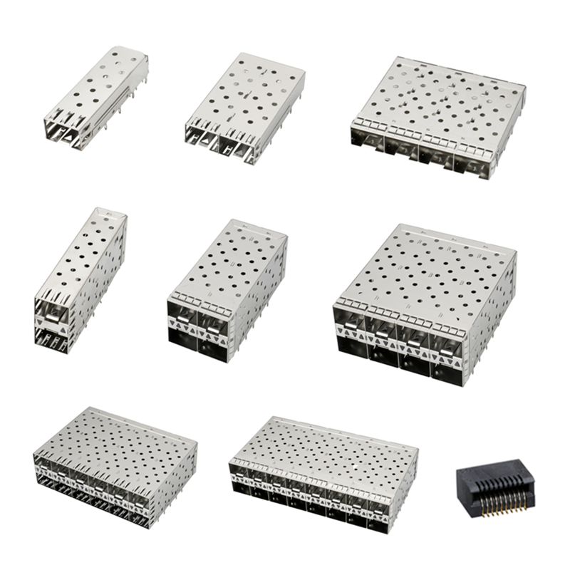 غطاء غبار لوحدة الألياف الضوئية QSFP SFP Cage 2X2 Port Cage مع Light Pipe XFP CFP Sfp Connector Shielding