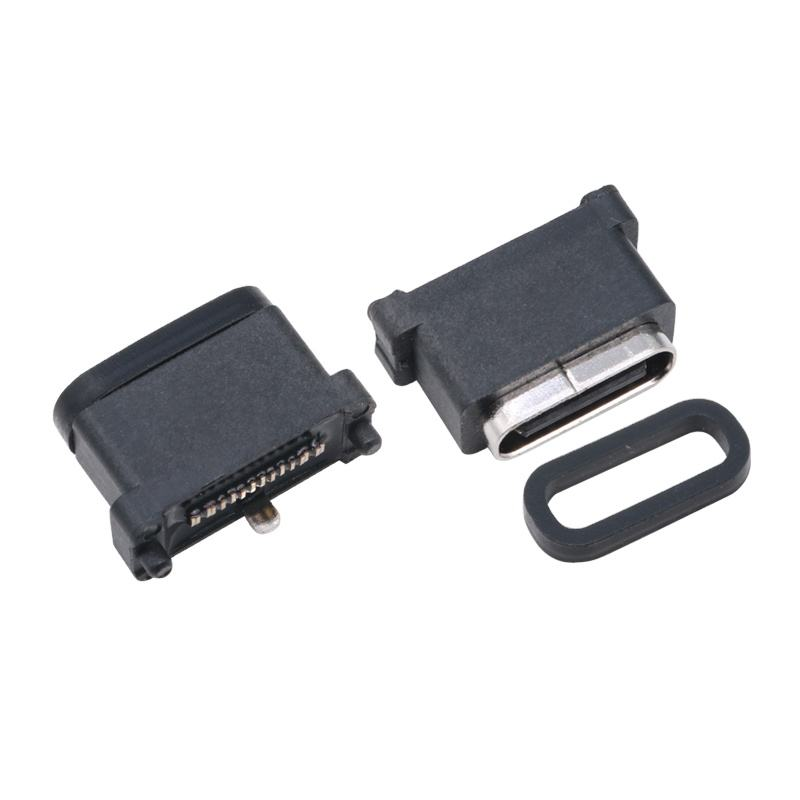 کانکتور مادگی USB 3.2 Type-C ضد آب سوکت U4 با ۲۴ پین SMT DIP PCB با روکش طلا و فولاد ضد زنگ 40 Gbps 5A 100V AC