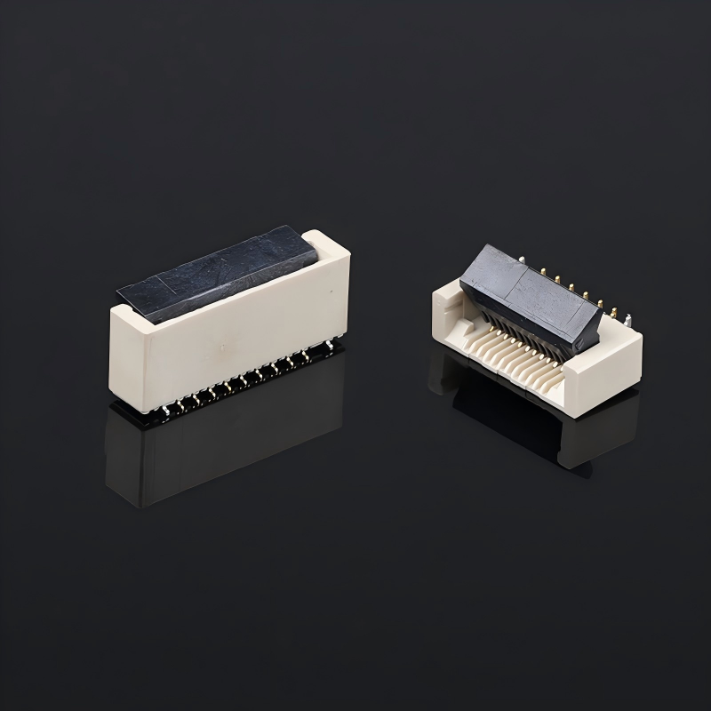 کانکتورهای PCB کابل FPC FFC، سوکت کابل کانکتور فلت ضامن‌دار تاشو ارتفاع 5.2H پایه مثبت عمودی 60 پین با گام 0.5 میلی‌متر