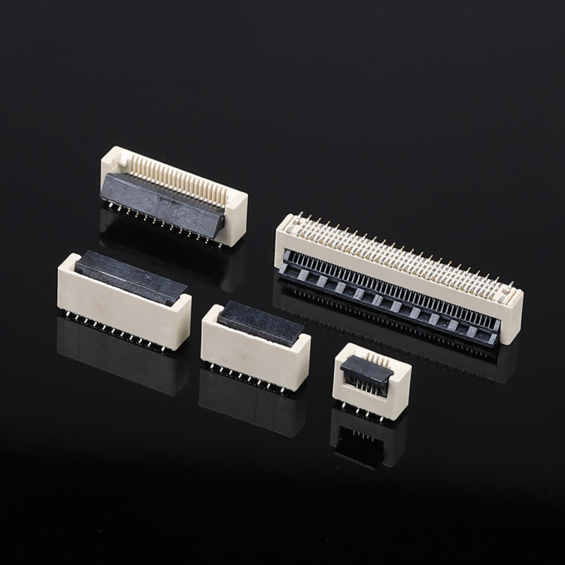 کانکتورهای PCB کابل FPC FFC، سوکت کابل کانکتور فلت ضامن‌دار تاشو ارتفاع 5.2H پایه مثبت عمودی 60 پین با گام 0.5 میلی‌متر