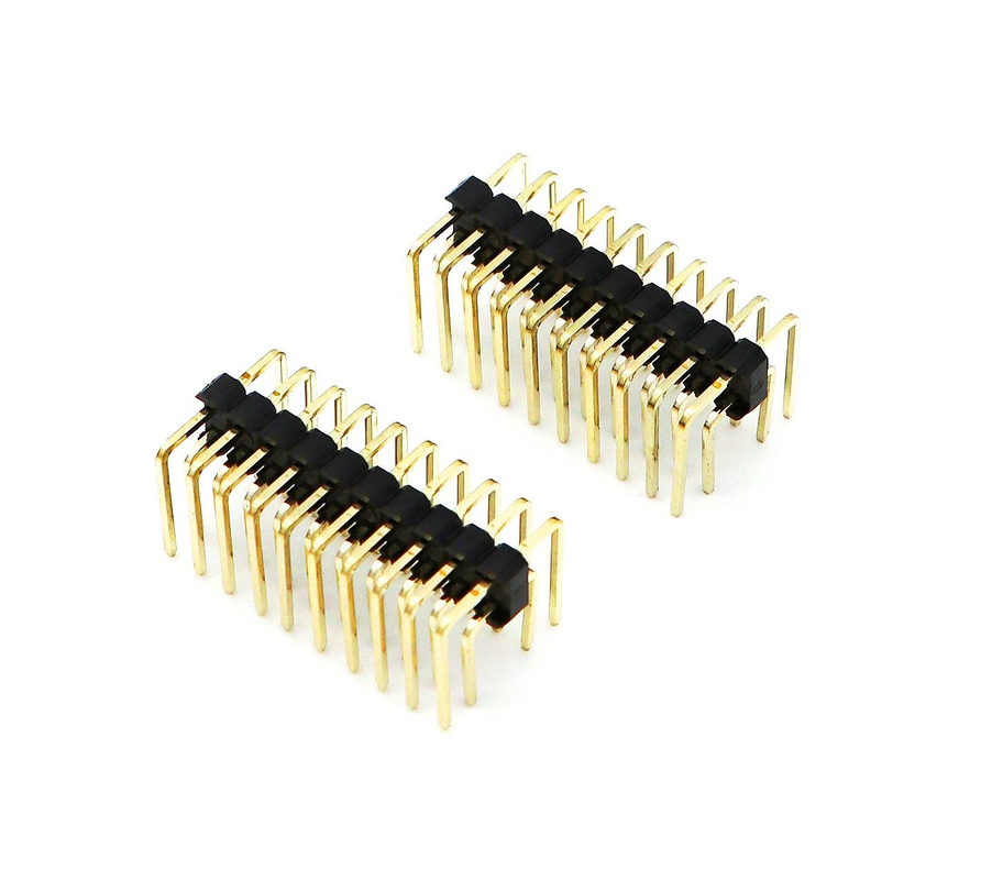 2.54mm Pitch Male Pin Header دو ردیف PCB زاویه راست نایلون SQ0.64mm H2.5mm 2*1P-2*40P