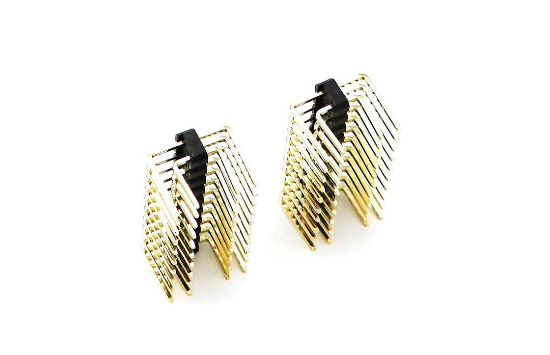 2.54mm Pitch Male Pin Header دو ردیف PCB زاویه راست نایلون SQ0.64mm H2.5mm 2*1P-2*40P