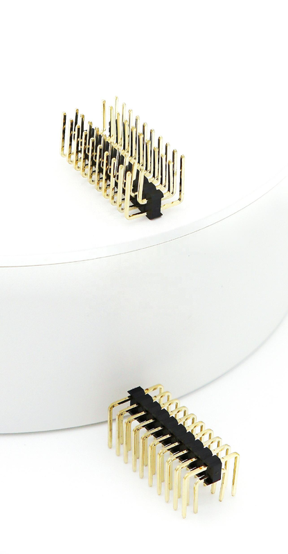 2.54mm Pitch Male Pin Header دو ردیف PCB زاویه راست نایلون SQ0.64mm H2.5mm 2*1P-2*40P